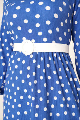 Puantiye Desen Bürümcük Elbise İndigo - Thumbnail