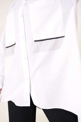 Zincir Püskül Detaylı Gömlek Beyaz - Thumbnail