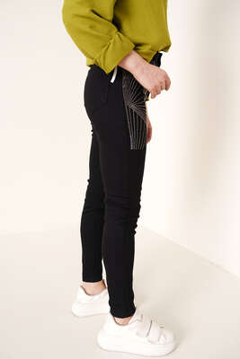 Taş Süslemeli Dar Paça Jean Pantolon Siyah - Thumbnail