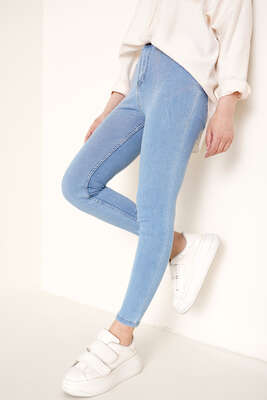 Taş Süslemeli Dar Paça Jean Pantolon Açık Kot - Thumbnail