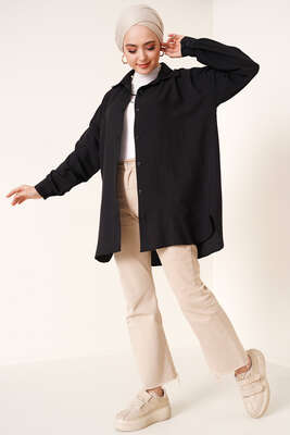 Hafif Salaş Gömlek Siyah - Thumbnail