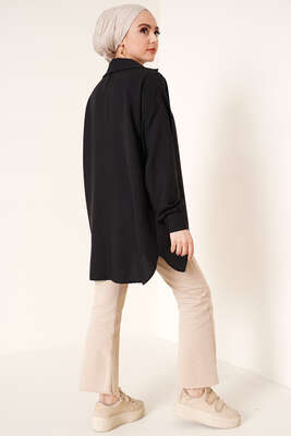 Hafif Salaş Gömlek Siyah - Thumbnail