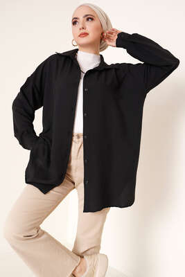 Hafif Salaş Gömlek Siyah - Thumbnail