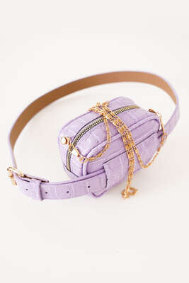 Kroko Desen Lila Bel Çantası - Thumbnail