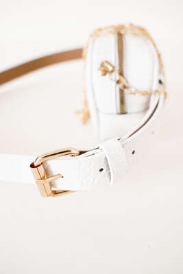 Kroko Desen Beyaz Bel Çantası - Thumbnail