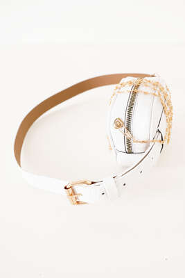 Kroko Desen Beyaz Bel Çantası - Thumbnail