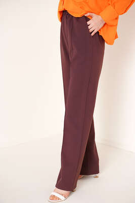 Çımalı Bol Paça Pantolon Kahve - Thumbnail