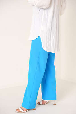 Çımalı Bol Paça Pantolon Mavi - Thumbnail