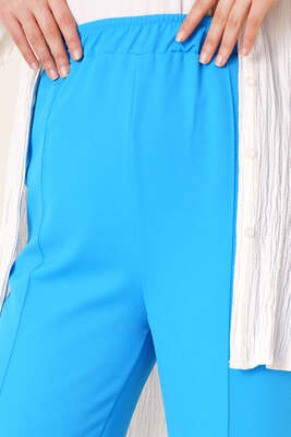 Çımalı Bol Paça Pantolon Mavi - Thumbnail