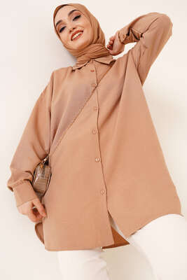 Hafif Salaş Gömlek Latte - Thumbnail