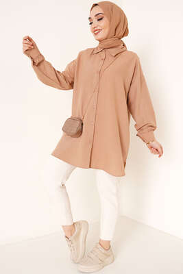 Hafif Salaş Gömlek Latte - Thumbnail