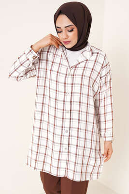 Ekose Desen Ayrobin Gömlek Kahve - Thumbnail