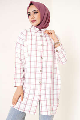 Ekose Desen Ayrobin Gömlek Gül Kurusu - Thumbnail