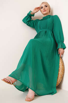 Piliseli Kuşaklı Şifon Elbise Benetton - Thumbnail