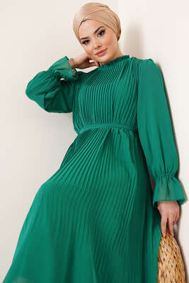 Piliseli Kuşaklı Şifon Elbise Benetton - Thumbnail