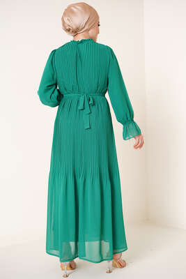 Piliseli Kuşaklı Şifon Elbise Benetton - Thumbnail