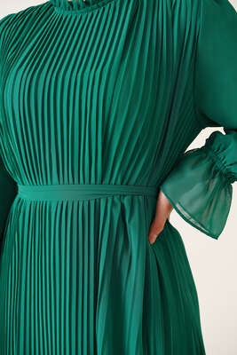 Piliseli Kuşaklı Şifon Elbise Benetton - Thumbnail