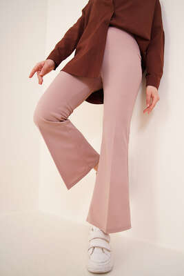 Pazarium - İspanyol Paça Düz Vizon Pantolon