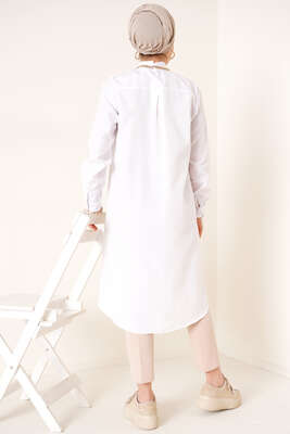 Uzun Model Klasik Yaka Beyaz Tunik - Thumbnail