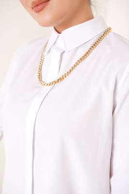 Uzun Model Klasik Yaka Beyaz Tunik - Thumbnail