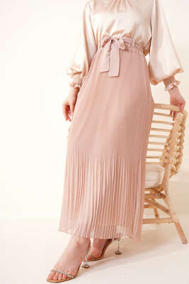 Pazarium - Pilise Detaylı Şifon Etek Camel