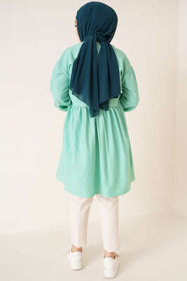 Çizgili Çift Cepli Gofre Gömlek Yeşil - Thumbnail