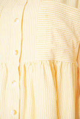 Çizgili Çift Cepli Gofre Gömlek Sarı - Thumbnail