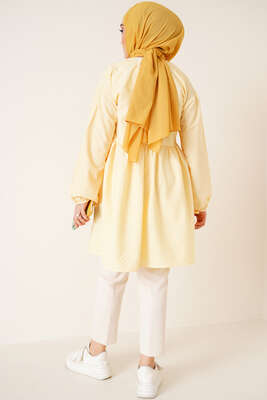 Çizgili Çift Cepli Gofre Gömlek Sarı - Thumbnail