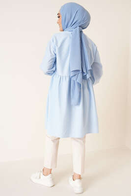 Çizgili Çift Cepli Gofre Gömlek Mavi - Thumbnail