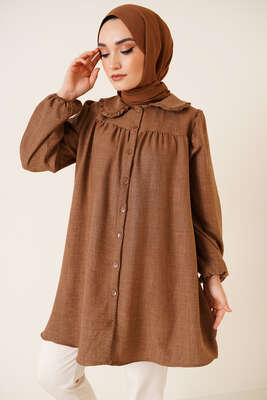 Pazarium - Bebe Yaka Gömlek Kahve