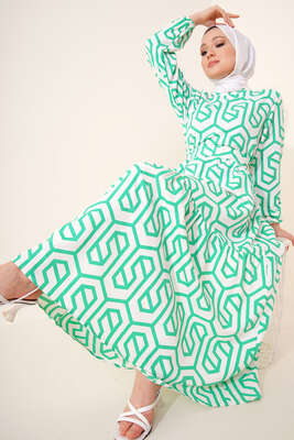 Labirent Desen Elbise Yeşil - Thumbnail