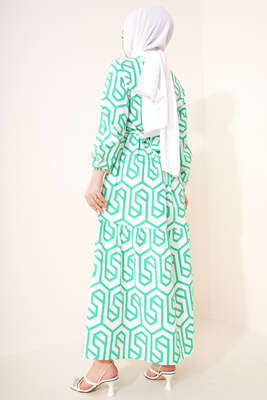 Labirent Desen Elbise Yeşil - Thumbnail