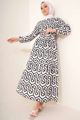 Labirent Desen Elbise Siyah - Thumbnail