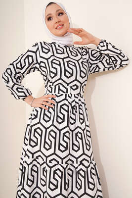 Labirent Desen Elbise Siyah - Thumbnail