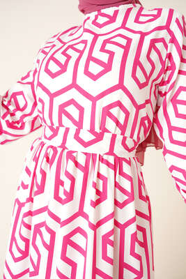 Labirent Desen Elbise Fuşya - Thumbnail