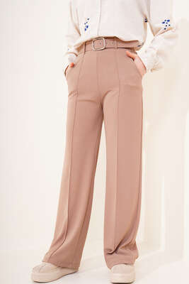 Bol Paça Çımalı Pantolon Vizon - Thumbnail