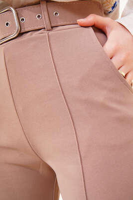 Bol Paça Çımalı Pantolon Vizon - Thumbnail