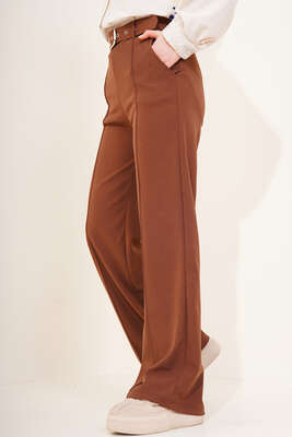 Bol Paça Çımalı Pantolon Kahve - Thumbnail