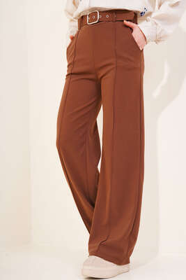 Bol Paça Çımalı Pantolon Kahve - Thumbnail