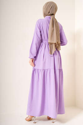 Önü Düğmeli Kat Model Elbise Lila - Thumbnail
