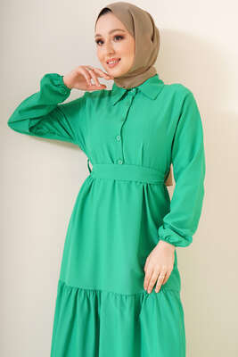 Önü Düğmeli Kat Model Elbise Benetton - Thumbnail