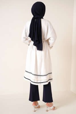 Püskül Detaylı Kimono Ekru - Thumbnail