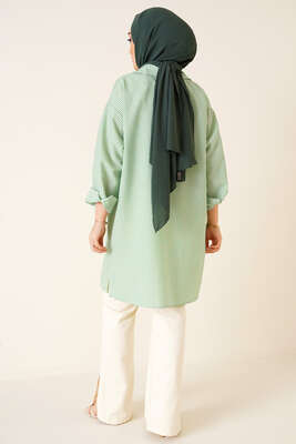 Çizgili Gofre Kumaş Yeşil Gömlek - Thumbnail