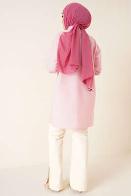 Çizgili Gofre Kumaş Pembe Gömlek - Thumbnail