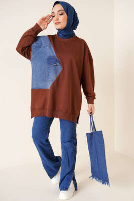 Kot Garnili Tunik Kahve - Thumbnail