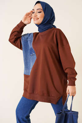 Kot Garnili Tunik Kahve - Thumbnail