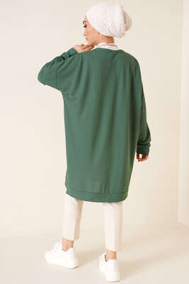 Balıksırtı Örme Tunik Zümrüt Yeşili - Thumbnail