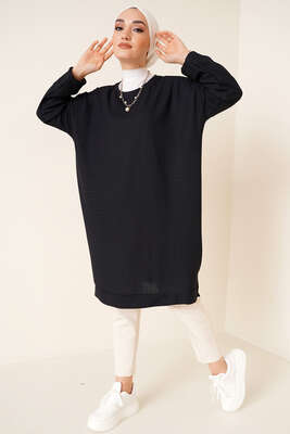 Balıksırtı Örme Tunik Siyah - Thumbnail