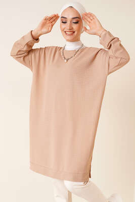 Balıksırtı Örme Tunik Camel - Thumbnail