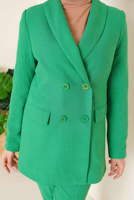 Keten Pantolon Ceket İkili Takım Yeşil - Thumbnail